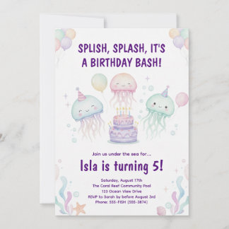 Cute Pastel Jellyfish Birthday Party Invitation