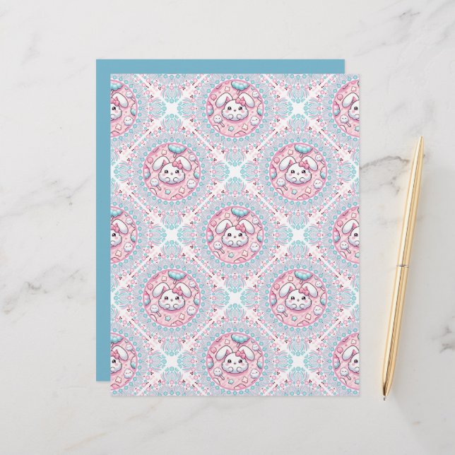 Cute Pastel Kawaii Bunny Dot Mandala Diamond Tile (Front/Back In Situ)