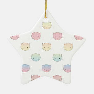 Cute Pastel Kitty Cat Faces Pattern Ceramic Tree Decoration