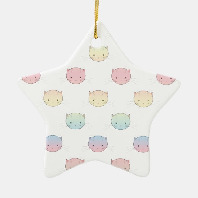 Cute Pastel Kitty Cat Faces Pattern Ceramic Tree Decoration (Front)