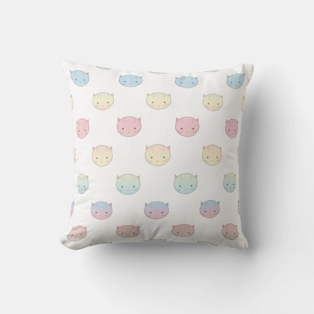 Cute Pastel Kitty Cat Faces Pattern Cushion (Front)