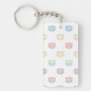 Cute Pastel Kitty Cat Faces Pattern Key Ring