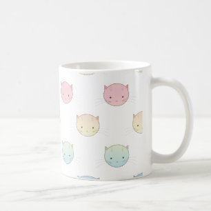 Cute Pastel Kitty Faces Pink Blue Green Yellow Coffee Mug