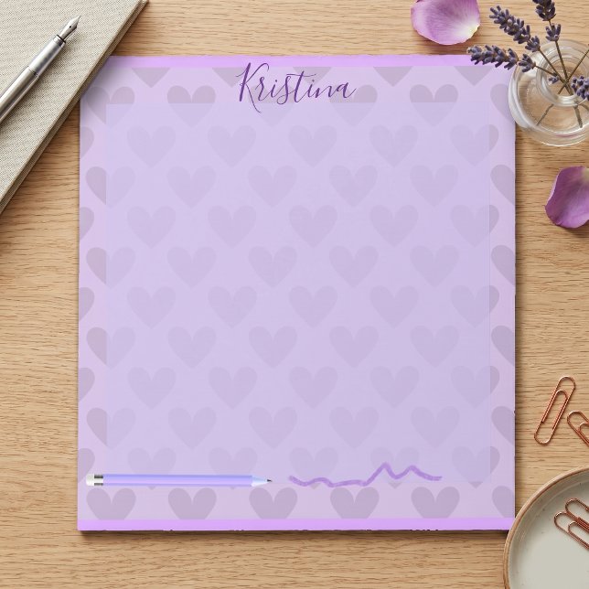 Cute Pastel Lavender Heart Pattern Custom Name Notepad (Creator Uploaded)