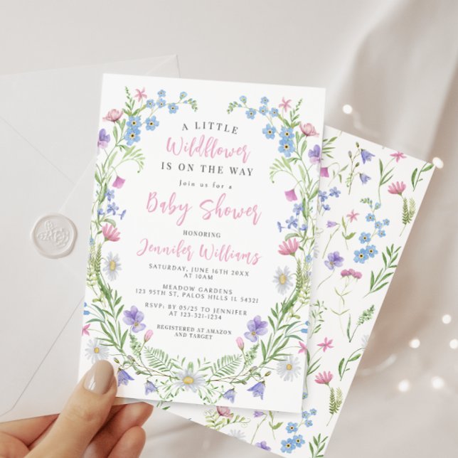 Cute pastel little wildflower baby girl shower invitation (Creator Uploaded)