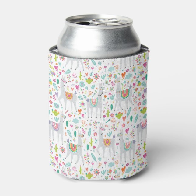 Cute Pastel Llama Pattern Can Cooler (Can Front)