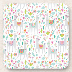 Cute Pastel Llama Pattern Coaster