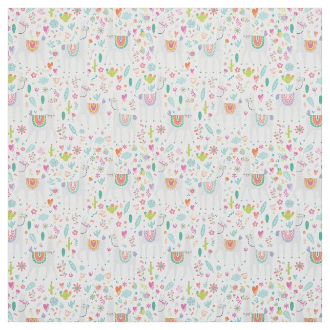 Cute Pastel Llama Pattern Fabric (Swatch)