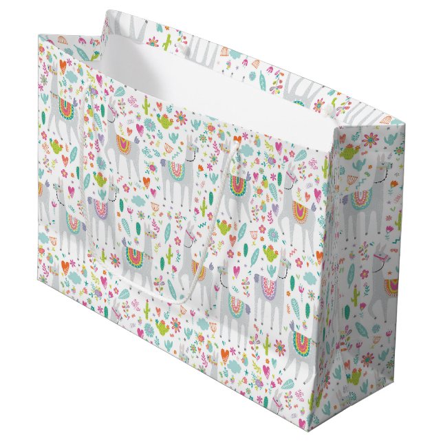 Cute Pastel Llama Pattern Large Gift Bag (Front Angled)