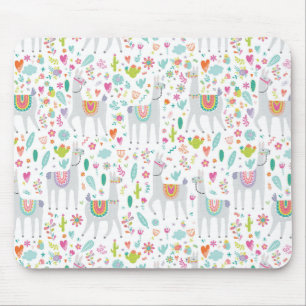 Cute Pastel Llama Pattern Mouse Pad