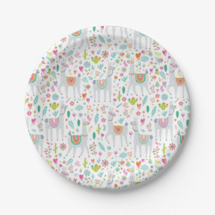 Cute Pastel Llama Pattern Paper Plate