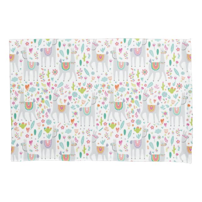 Cute Pastel Llama Pattern Pillowcase (Front-Left)