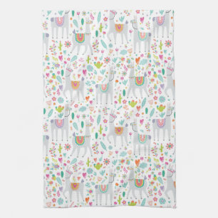 Cute Pastel Llama Pattern Tea Towel