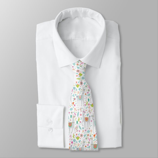 Cute Pastel Llama Pattern Tie (Tied)