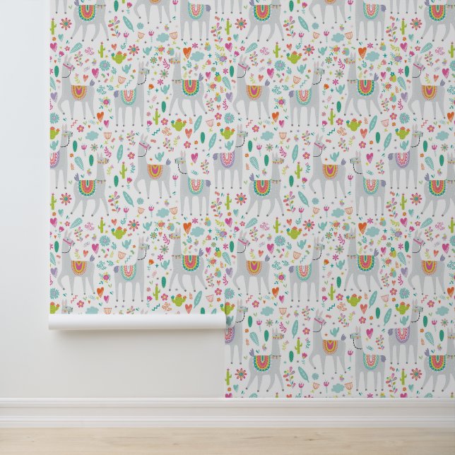Cute Pastel Llama Pattern Wallpaper (Application)