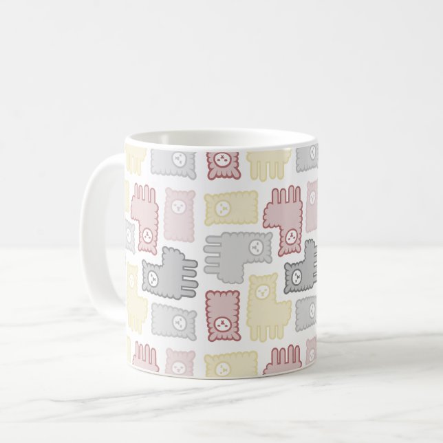 Cute Pastel Llama Puzzle Pattern Coffee Mug (Front Left)