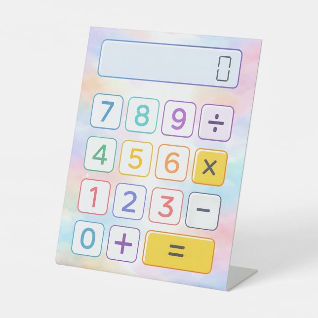 Cute Pastel Maths Calculator Desk Art for Kids Pedestal Sign (Front)