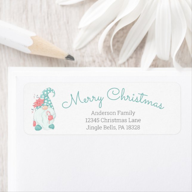 Cute Pastel Merry Christmas Gnome Return Address L Label (Insitu)