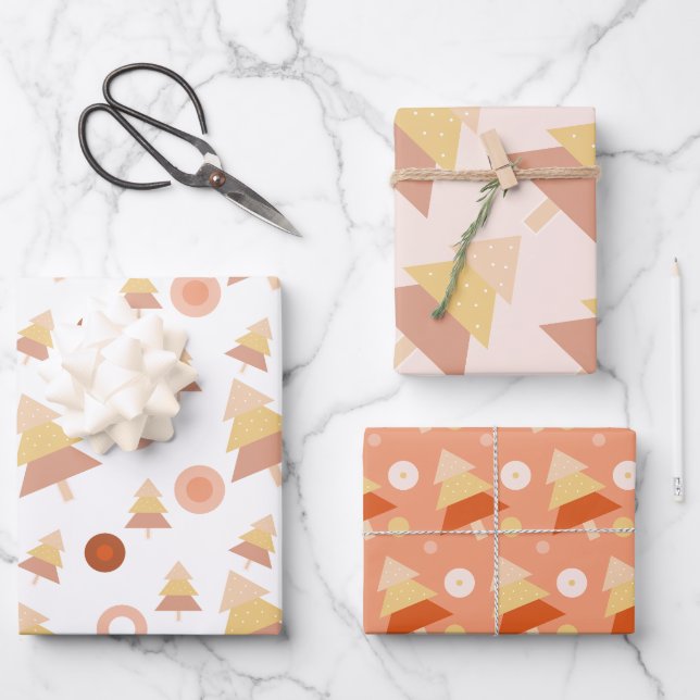 Cute Pastel Mid Blush Holiday Tree  Wrapping Paper Sheet (Front)