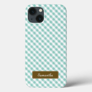 Cute Pastel Mint Gingham Pattern iPhone 13 Case
