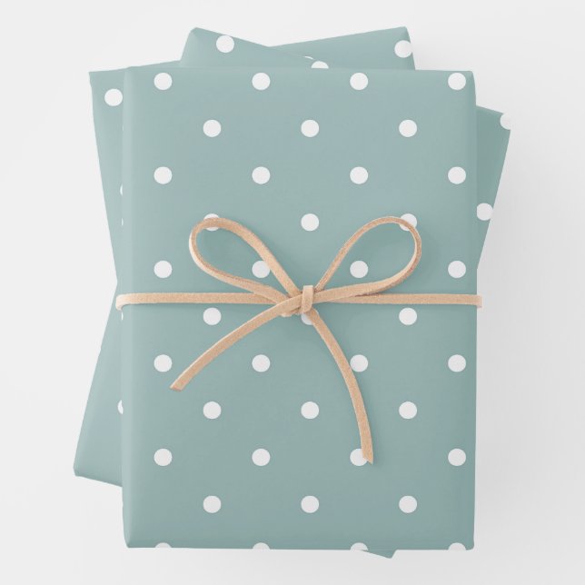 Cute Pastel Mint Green With White Polka Dot Spots  Wrapping Paper Sheet (In situ)