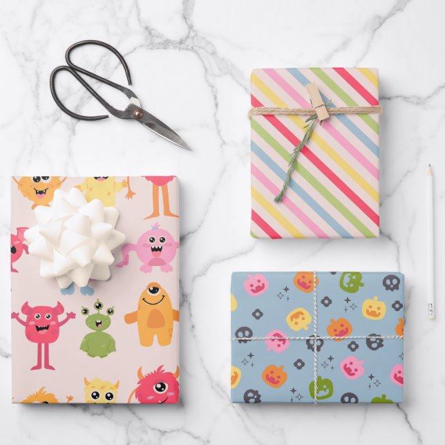 Cute pastel Monster Mash Wrapping Paper Sheet (Front)