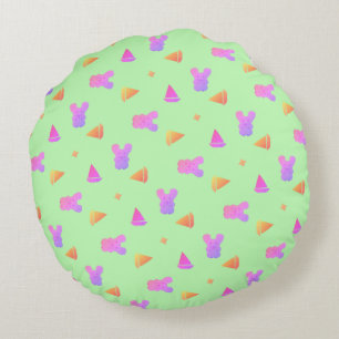 Cute Pastel Mouse with boat Pattern on Green Round Cushion