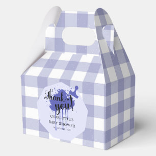 Cute Pastel Navy Gingham Baby Girl Shower Favour Box