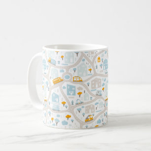 Cute Pastel Neighborhood Map Pattern Coffee Mug