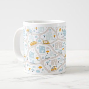 Cute Pastel Neighborhood Map Pattern Large Coffee Mug