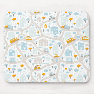 Cute Pastel Neighborhood Map Pattern Mouse Pad