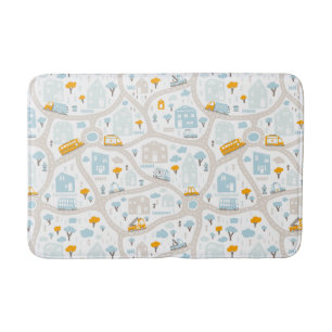 Cute Pastel Neighbourhood Map Pattern Bath Mat