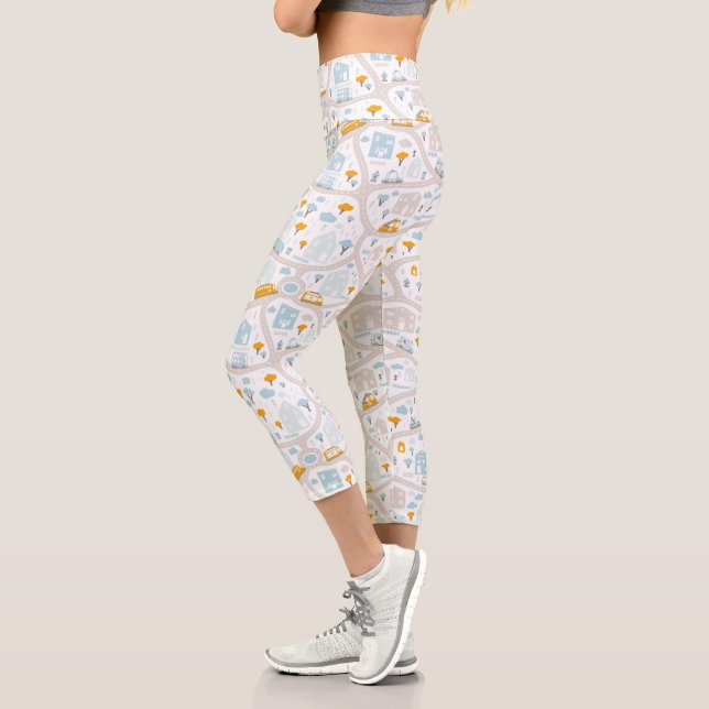 Cute Pastel Neighbourhood Map Pattern Capri Leggings (Left)