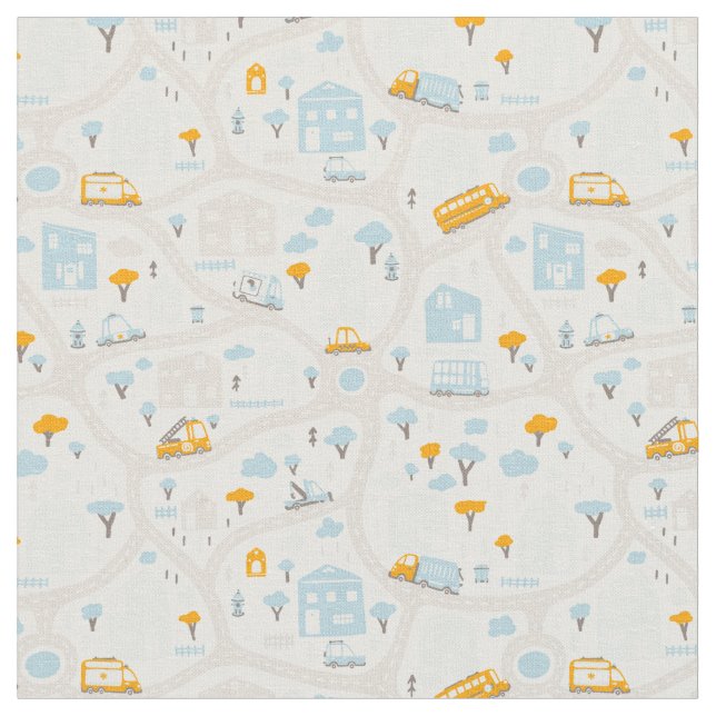 Cute Pastel Neighbourhood Map Pattern Fabric (Close Up)