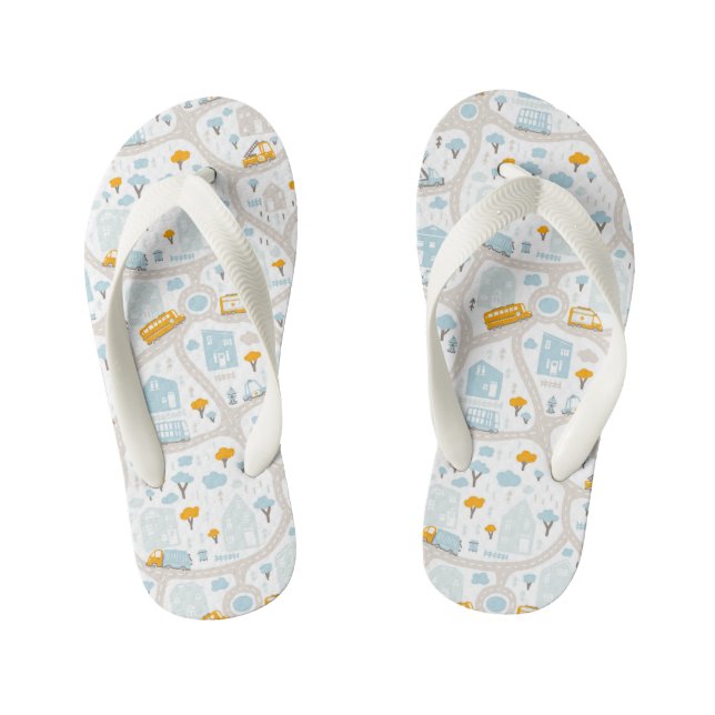 Cute Pastel Neighbourhood Map Pattern Kid's Thongs (Footbed)