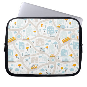 Cute Pastel Neighbourhood Map Pattern Laptop Sleeve