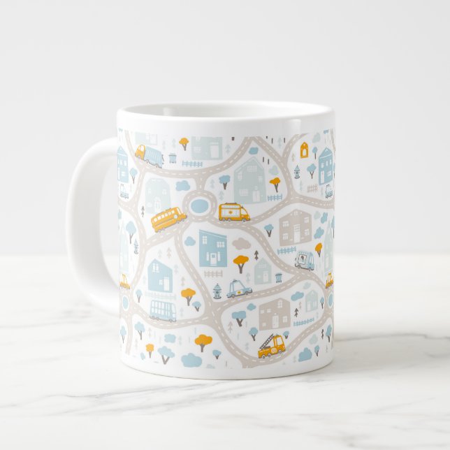 Cute Pastel Neighbourhood Map Pattern Large Coffee Mug (Front Left)