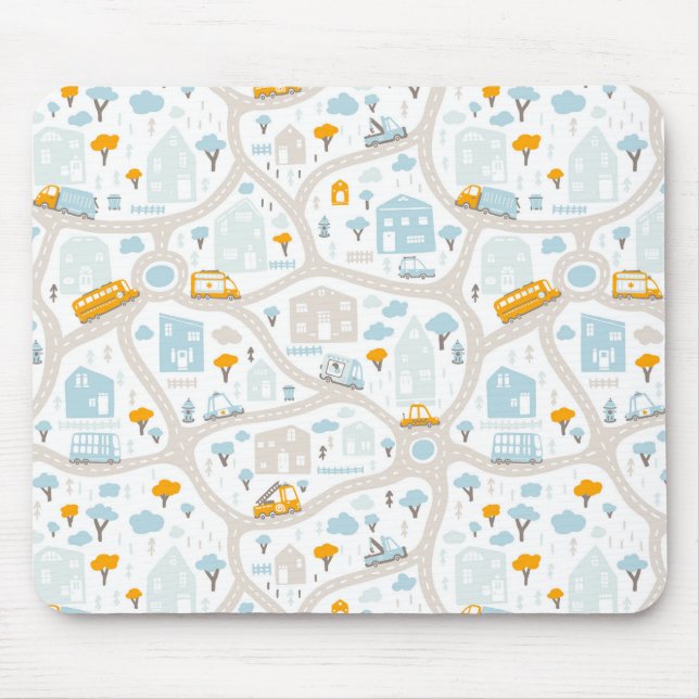 Cute Pastel Neighbourhood Map Pattern Mouse Pad (Front)