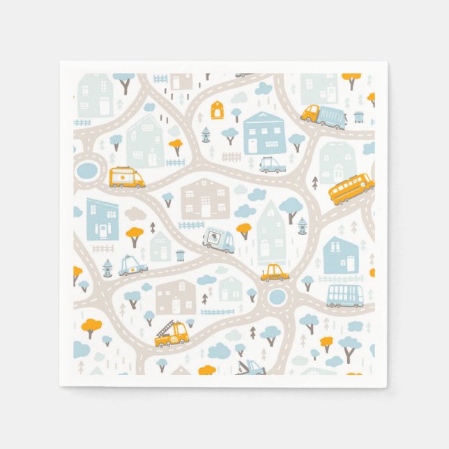 Cute Pastel Neighbourhood Map Pattern Napkin (Front)