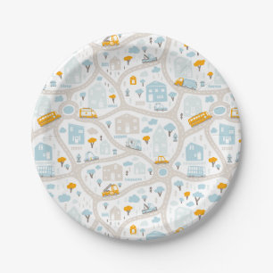 Cute Pastel Neighbourhood Map Pattern Paper Plate