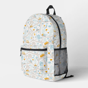 Cute Pastel Neighbourhood Map Pattern Printed Backpack