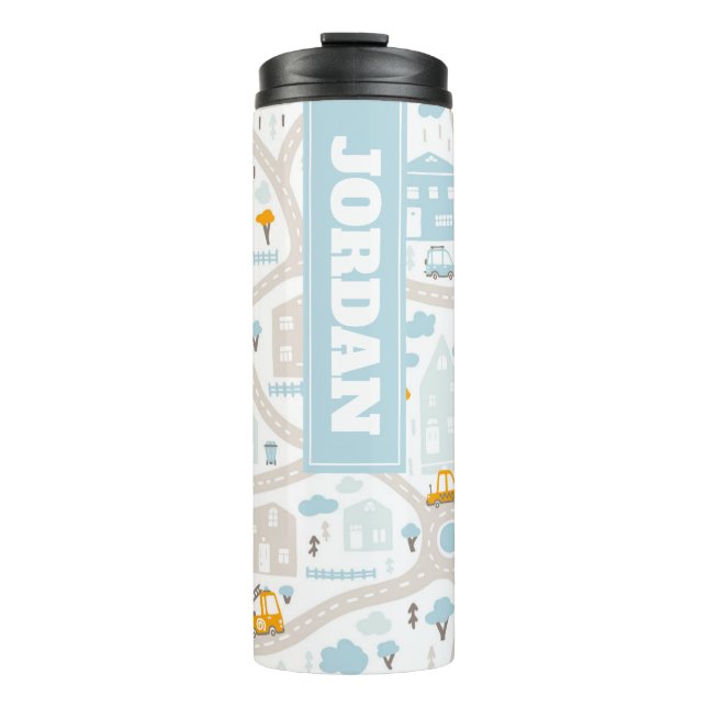 Cute Pastel Neighbourhood Map Pattern Thermal Tumbler (Front)