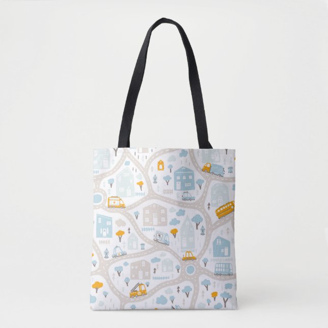 Cute Pastel Neighbourhood Map Pattern Tote Bag (Front)
