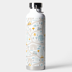Cute Pastel Neighbourhood Map Pattern Water Bottle