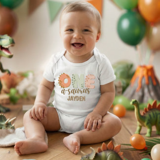 Cute Pastel One A Saurus Dinosaur Birthday Baby Bodysuit