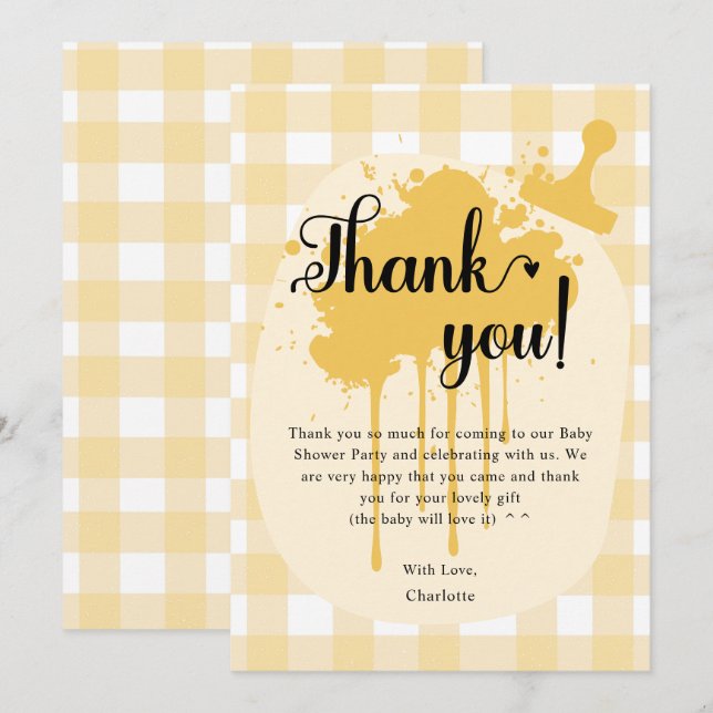 Cute Pastel Orange Gingham Baby Shower Thank You Card (Front/Back)