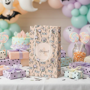 Cute Pastel Orange Monogram & Name Halloween Candy Small Gift Bag
