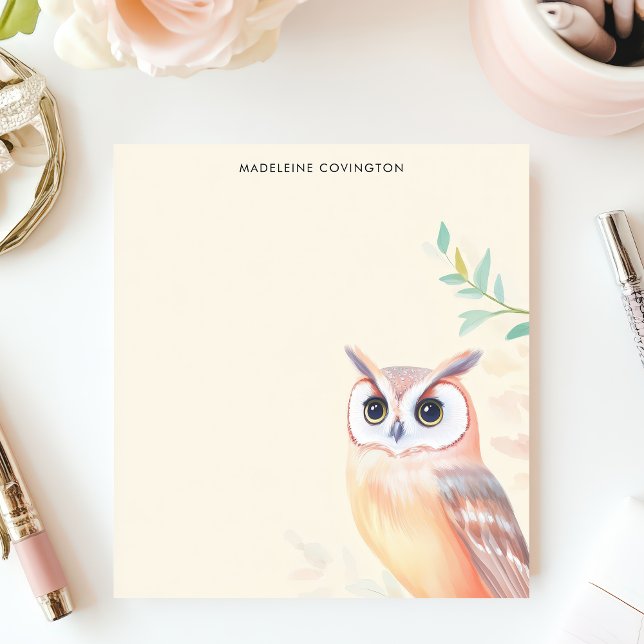 Cute Pastel Owl Minimalist Personalised Name Notepad (Creator Uploaded)