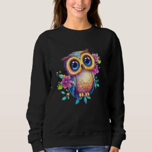 Cute Pastel Owl with Flowers Big Eyes Boho Nature Sweatshirt