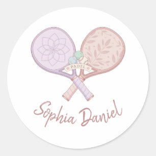 Cute Pastel Padel Custom Name Classic Round Sticker